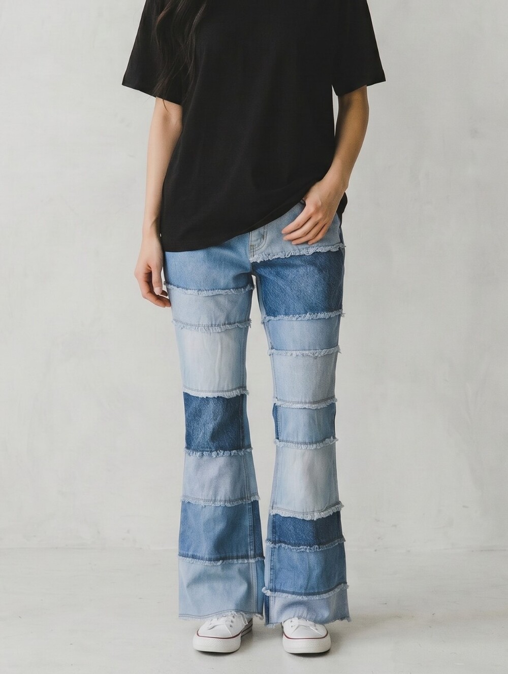 Vtg '00s Zana di patchwork flare jeans frayed